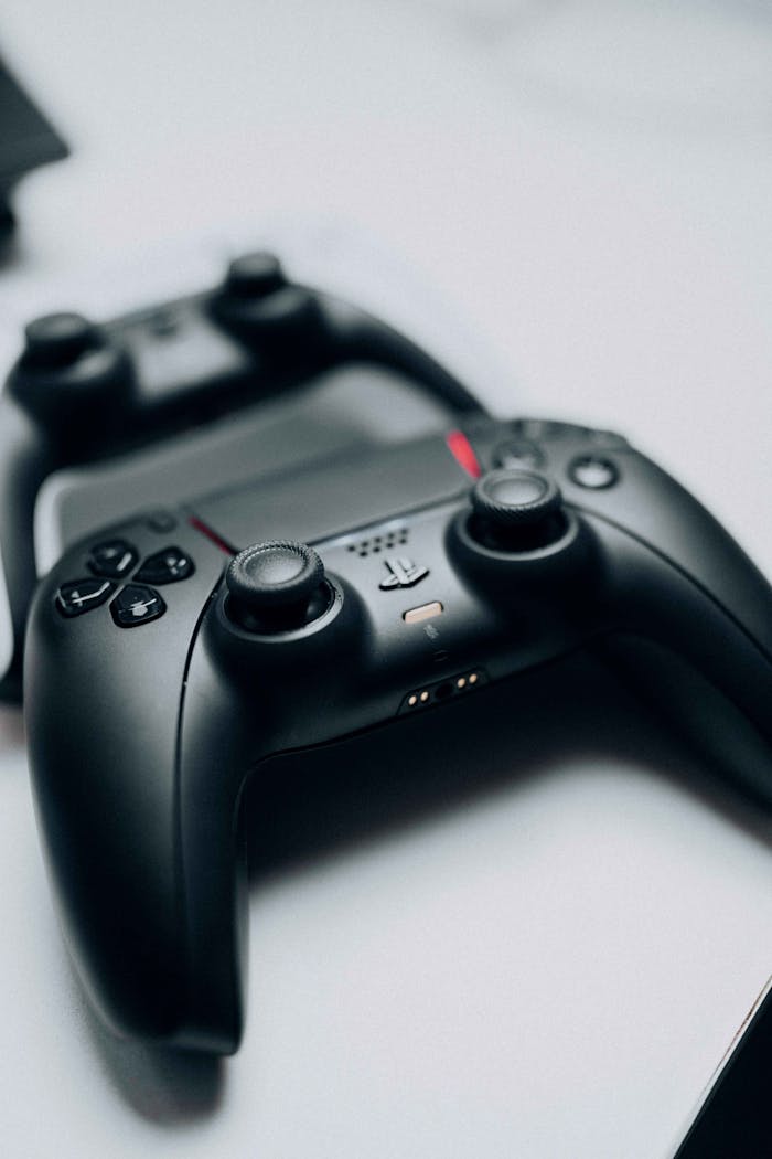 Focused image of Sony PlayStation 5 DualSense controller highlighting its design and features.